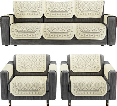 KUBER INDUSTRIES Cotton 3+2 Seater Sofa Floral Cover(Pack of 16 Cream)
