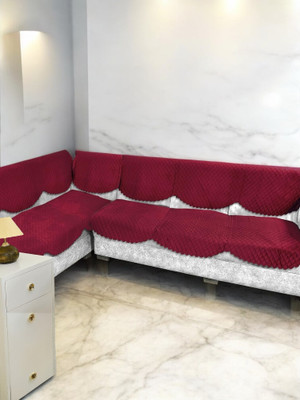 Bigger fish Velvet Checkered 6 Seater Sofa Cover(Maroon Pack of 12)