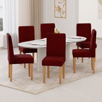 lukzer Jacquard 1 Seater Chair Geometric Cover(Pack of 6 Pastel Deep Maroon Basket Weave)