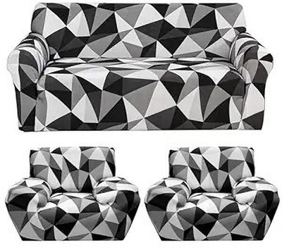 papsun Polycotton 3+1+1 Seater Sofa Abstract Cover(Pack of 3 Black & Grey)