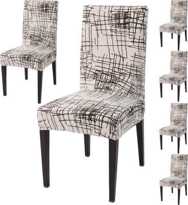 HOKiPO Polyester 6 Seater Chair Abstract Cover(Pack of 6 Beige)