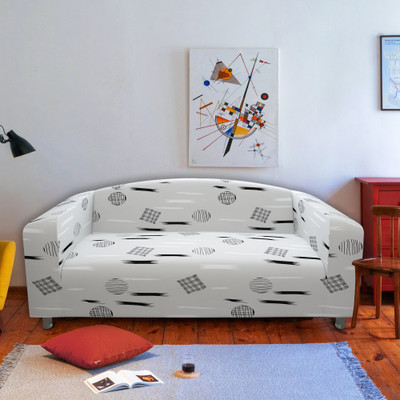LITHARA Polyester Abstract 3 Seater Sofa Cover(Grey, Black Pack of 1)