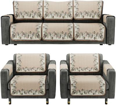 KUBER INDUSTRIES Cotton 3+2 Seater L-Shape Sofa Abstract Cover(Pack of 16 Cream & Brown)