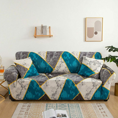 lukzer Polyester Geometric 4 Seater Sofa Cover(Colorful Marble Design Pack of 1)