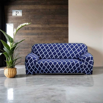 papsun Polyester Checkered 3 Seater Sofa Cover(Blue Pack of 1)