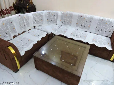 MANGERAM Polycotton Floral 3+3 Seater L-Shape Sofa Cover(Stunning Look 7 Seater Sofa cover (White & Multicolor) Pack of 4)