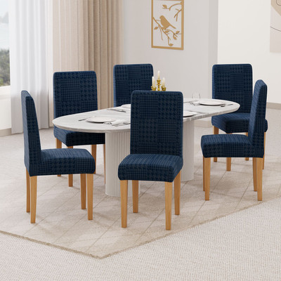 lukzer Jacquard 1 Seater Chair Plain Cover(Pack of 6 Pastel Marine Blue Square Knit)