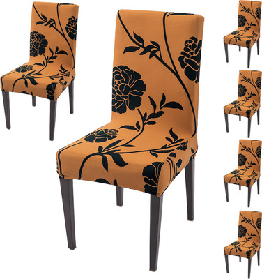 HOKiPO Polyester 6 Seater Chair Floral Cover(Pack of 6 Copper Brown Floral)
