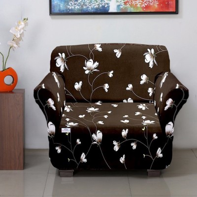 Heart Home Polyester Floral Sofa Cover(Brown Pack of 1)