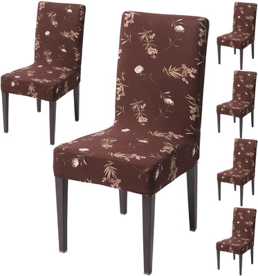 HOKiPO Polyester 6 Seater Chair Floral Cover(Pack of 6 Brown Leaf)