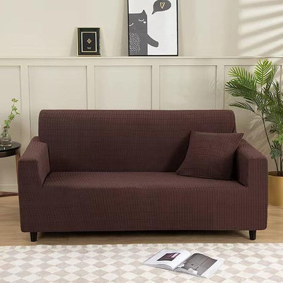 lukzer Jacquard Checkered 4 Seater Sofa Cover(Textured Brown Box Pattern Pack of 1)