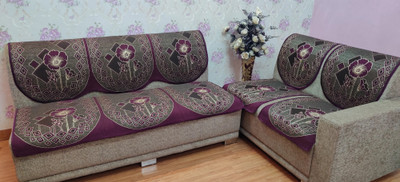 MHF Jacquard, Polycotton 3+1+1 Seater Sofa Floral Cover(Pack of 6 Grey, Purple)