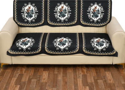 SSK Velvet Damask 3 Seater Sofa Cover(Print-Black Pack of 6)