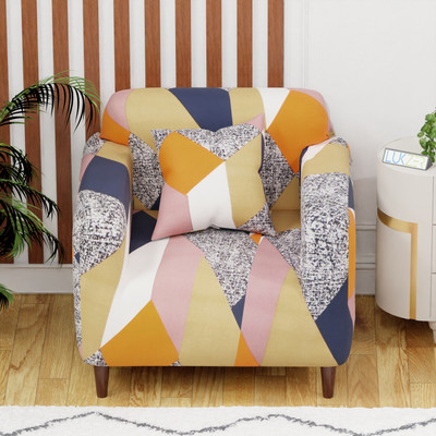 lukzer Polyester Geometric 1 Seater Sofa Cover(1-Seater Sofa Cover/Old Multicolour SC-044-01 Pack of 1)
