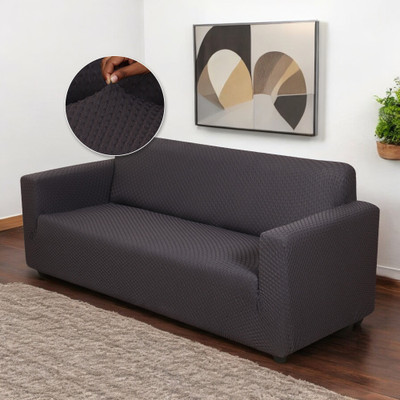 HOUSE OF QUIRK Jacquard Plain 2 Seater Sofa Cover(Charcoal Pack of 1)