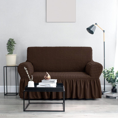 Cortina Polyester Plain 3 Seater Sofa Cover(Brown Pack of 1)