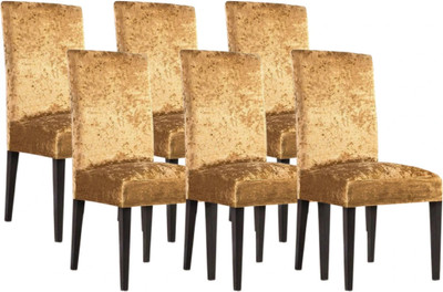 Roodra Creations Velvet 1 Seater Chair Plain Cover(Pack of 6 Gold)