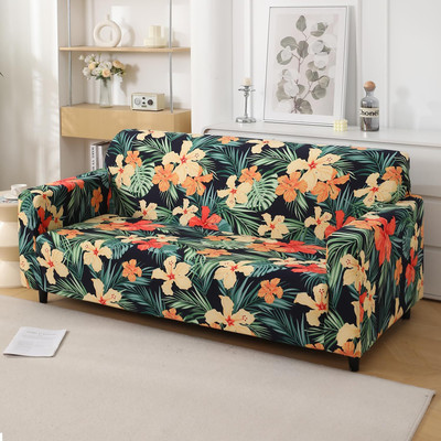 HOKiPO Polyester 3 Seater Sofa Floral Cover(Pack of 1 Spring Green Hibiscus)