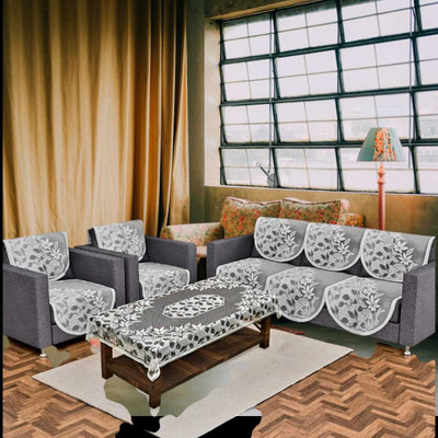 Flavio Polyester 3 Seater Sofa Floral Cover(Pack of 7 Silver)
