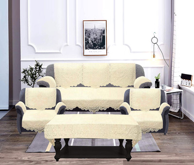 KUBER INDUSTRIES Cotton Floral 3+1+1 Seater Sofa Cover(Cream Pack of 7)