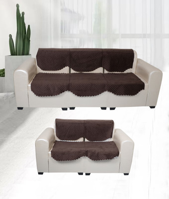 GOLDENIZ Velvet Plain 3 Seater Sofa Cover(Brown Pack of 4)