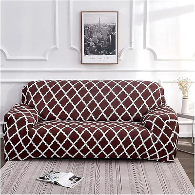 ADstore Polyester Checkered 3+1+1 Seater Sofa Cover(Brown Pack of 1)