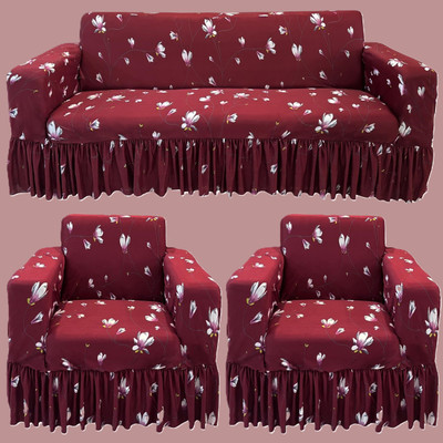 TURIYA Polyester, Polycotton 3+1+1 Seater Sofa Abstract Cover(Pack of 1 Maroon)