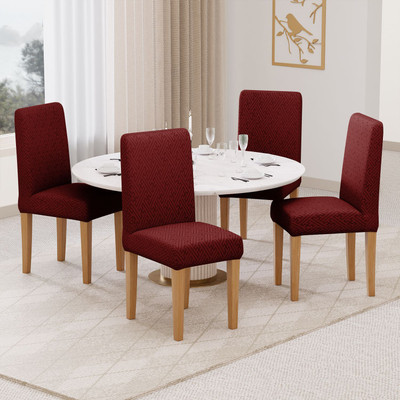 lukzer Jacquard 1 Seater Chair Plain Cover(Pack of 4 Pastel Deep Maroon Grid Maze)