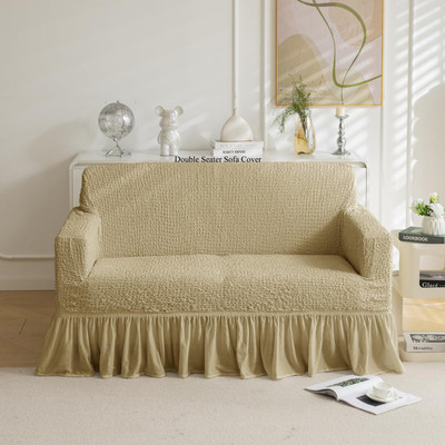HOUSE OF QUIRK Polyester Plain 2 Seater Sofa Cover(Beige Pack of 1)