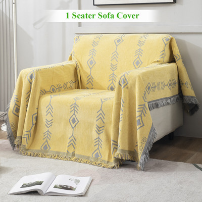 HOKiPO Chenille Abstract 1 Seater Sofa Cover(Yellow Pack of 1)