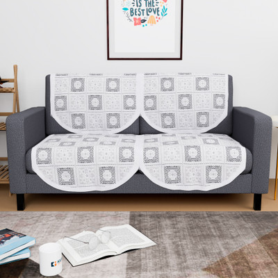 KUBER INDUSTRIES Cotton 2 Seater Sofa Geometric Cover(Pack of 4 White)