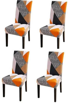GANGAWANI Cotton 4 Seater Chair Checkered Cover(Pack of 4 ORANGE)