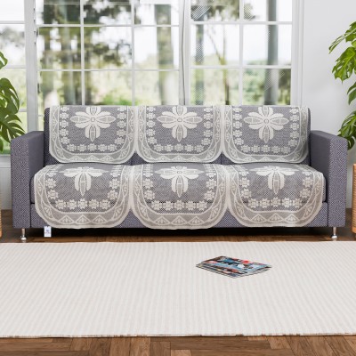 Heart Home Cotton Floral 3 Seater Sofa Cover(White Pack of 6)