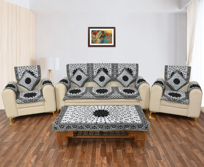 hargunz Cotton, Jacquard 3+1+1 Seater Sofa Floral Cover(Pack of 18 Black)