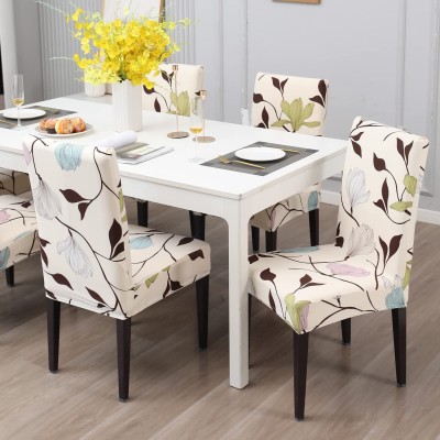 igi Polyester Floral Chair Cover(CREAM, BROWN Pack of 4)