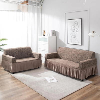 HOKiPO Jacquard 3+2 Seater Sofa Floral Cover(Pack of 2 Light Taupe)