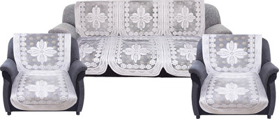 KUBER INDUSTRIES Cotton Floral 3+1+1 Seater Sofa Cover(White Pack of 6)