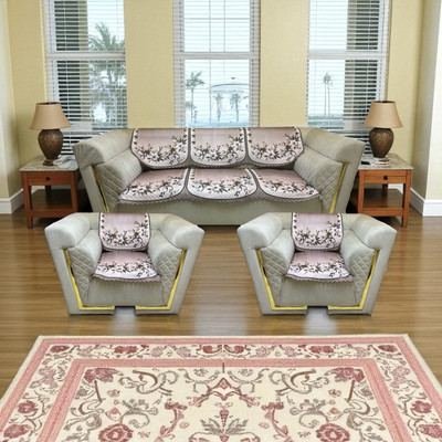 MONKDECOR Velvet 3+1+1 Seater Sofa Floral Cover(Pack of 6 Brown)