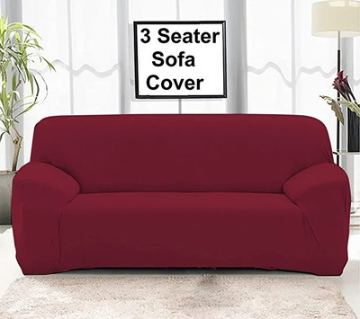 Leoaries Polyester Plain 3 Seater Sofa Cover(Maroon Pack of 1)