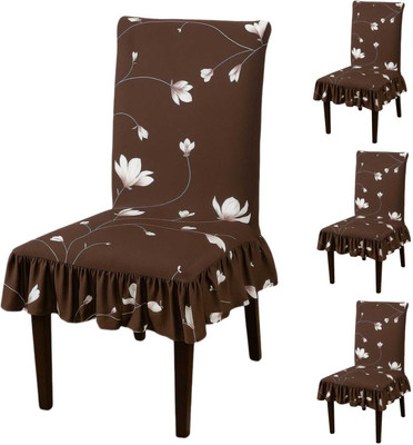 Pinkleaf Polycotton 4 Seater Chair Floral Cover(Pack of 4 Designer high-quality twill jacquard soft fabric ,Brown color,)