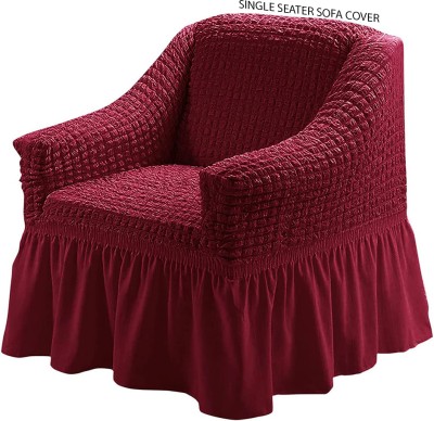 Magic Cover Polyester Embroidered Sofa Cover(Maroon Pack of 1)