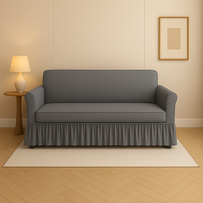 DECORWELL Polyester Plain 3 Seater Sofa Cover(Grey Pack of 1)