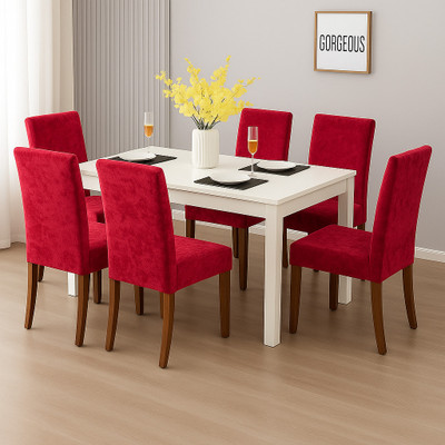 Roodra Creations Velvet 1 Seater Chair Plain Cover(Pack of 6 Red)