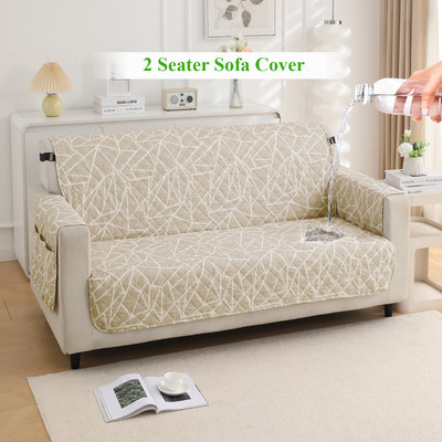 HOKiPO Polyester Geometric 2 Seater Sofa Cover(Beige Abstract Geometry Pack of 1)