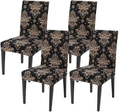 shringoori creations Polycotton 4 Seater Chair Geometric Cover(Pack of 4 black)