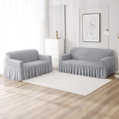 HOKiPO Polyester 3+2 Seater Sofa Plain Cover(Pack of 2 Ash Grey)