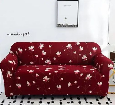 papsun Polyester Floral 3 Seater Sofa Cover(Maroon Pack of 1)