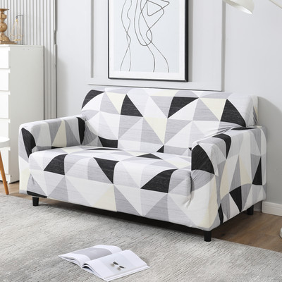 HOKiPO Polyester 3 Seater Sofa Geometric Cover(Pack of 1 Black Grey Geometric)