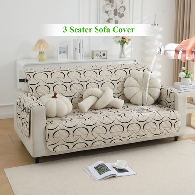 HOKiPO Polyester Abstract 3 Seater Sofa Cover(Natural Beige Abstract Art Pack of 1)