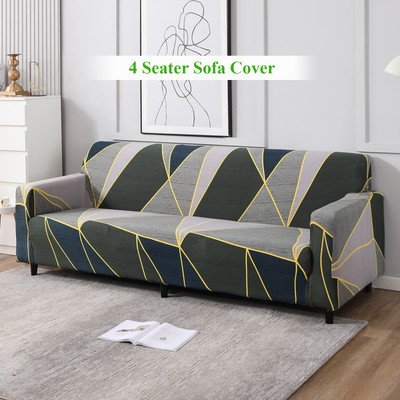 HOKiPO Polyester Geometric 4 Seater Sofa Cover(Green Pack of 1)